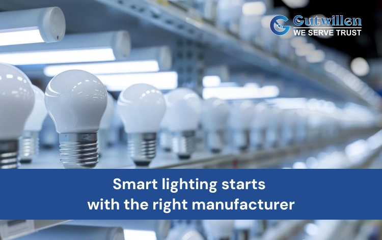 Professionals reviewing LED lighting fixtures while selecting a reliable manufacturer