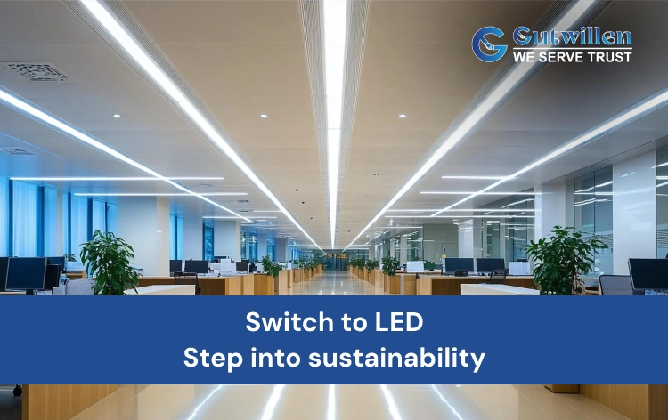 Modern office illuminated with energy-efficient LED lighting to promote sustainable operations