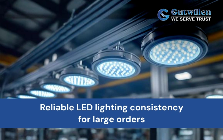 LED lighting units arranged in production line showing consistent brightness and color output